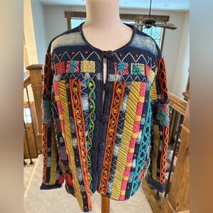 Vintage Coldwater Creek Colorful Embroidered Jacket Denim Sz L/XL